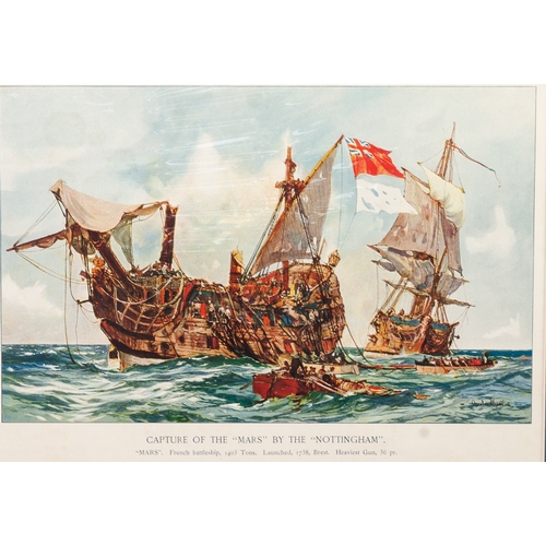 188 - THIRTY EIGHT COLOUR BOOKPLATE PRINTS OF EIGHTEENTH CENTURY AND LATER BRITISH MILITARY SHIPPING
7” x ... 