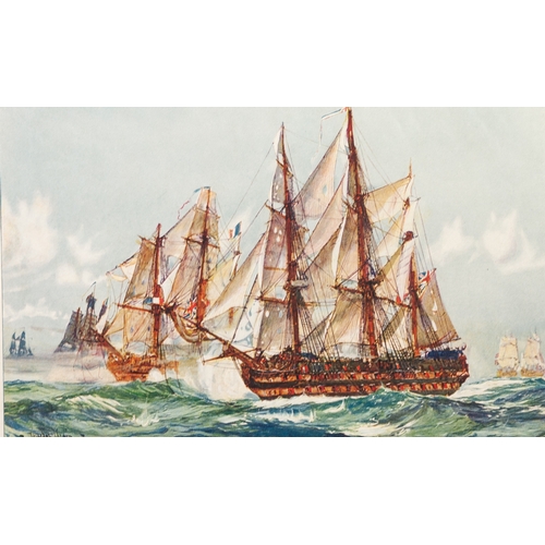 188 - THIRTY EIGHT COLOUR BOOKPLATE PRINTS OF EIGHTEENTH CENTURY AND LATER BRITISH MILITARY SHIPPING
7” x ... 