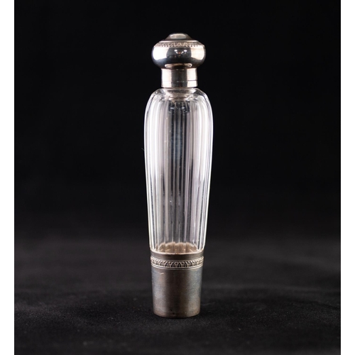 22 - A LATE 19TH CENTURY FRENCH FACETED CLEAR GLASS WHITE METAL MOUNTED SCENT BOTTLE