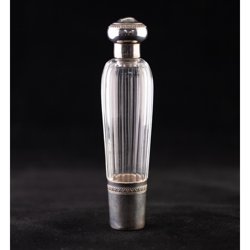 22 - A LATE 19TH CENTURY FRENCH FACETED CLEAR GLASS WHITE METAL MOUNTED SCENT BOTTLE