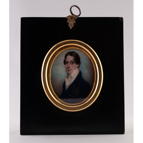 5 - ATTRIBUTED TO GEORGE ENGLEHEART (1750-1829), A GOOD OVAL PORTRAIT MINIATURE ON IVORY OF A YOUNG GENT... 