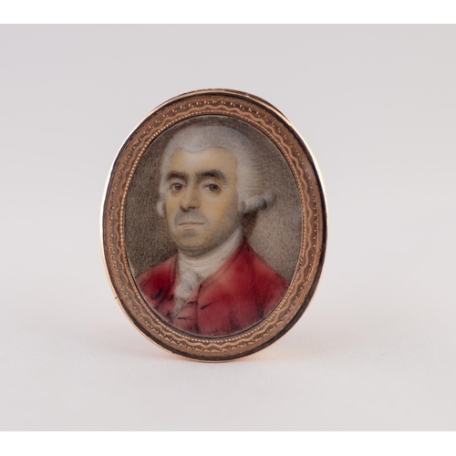 1 - BRITISH SCHOOL (LATE 18TH CENTURY), A GOOD OVAL PORTRAIT MINIATURE ON IVORY OF A GENTLEMAN WEARING A... 