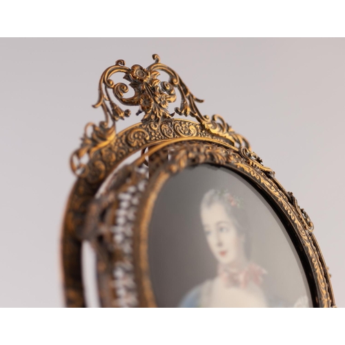 3 - A LATE 19TH CENTURY FRENCH PASTICHE OVAL PORTRAIT MINIATURE ON IVORY OF MADAM POMPADOR, contained in... 