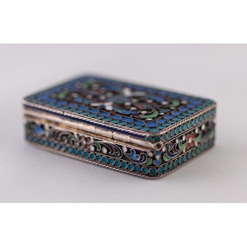 47 - AN IMPERIAL RUSSIAN SILVER (.84 zolotniks) AND CLOISONNE ENAMEL SNUFF BOX, gilded interior, 2 1/8