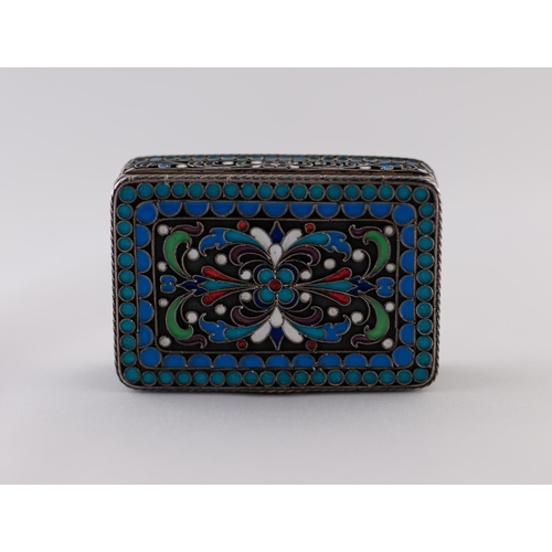 47 - AN IMPERIAL RUSSIAN SILVER (.84 zolotniks) AND CLOISONNE ENAMEL SNUFF BOX, gilded interior, 2 1/8