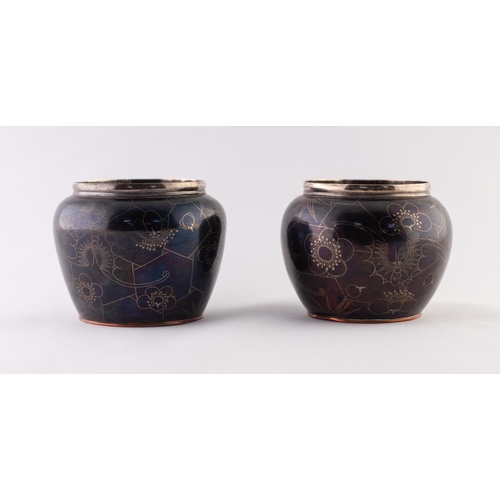 36 - A GOOD QUALITY PAIR OF SMALL JAPANESE MEIJI PERIOD COPPER ALLOY SMALL BOWLS, the patinated bodies in... 