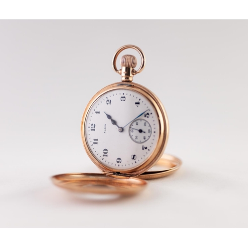 130 - ELGIN 9ct GOLD DEMI HUNTER POCKET WATCH, with keyless seven jewel movement numered 25451120, with ar... 
