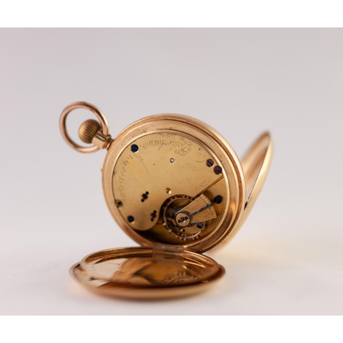 136 - ROTHERHAMS, LONDON, EDWARDIAN 18ct GOLD FULL HUNTER POCKET WATCH with keyless movement, white roman ... 