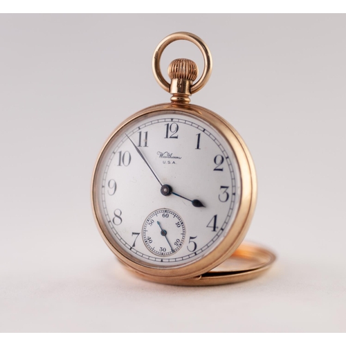 139 - WALTHAM, USA, 9ct GOLD OPEN FACED POCKET WATCH, with keyless nine jewel movement number 29405771, wh... 