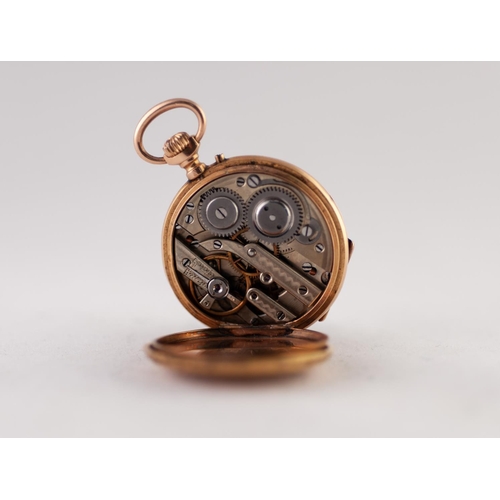 140 - EARLY 20th CENTURY FRENCH ANTIQUE GOLD AND ENAMELLED FOB WATCH, the keyless movement having ten rubi... 
