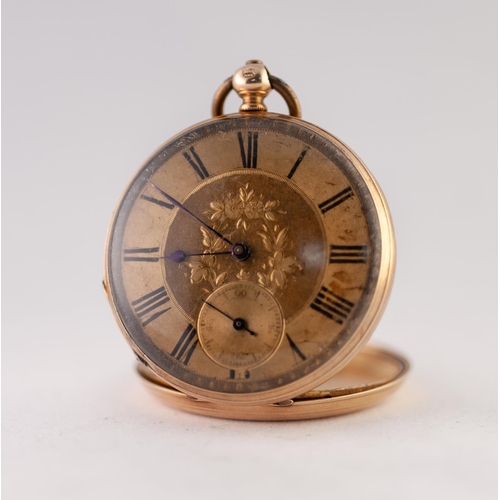 141 - EARLY 20TH CENTURY 14ct GOLD OPEN FACED KEYWIND POCKET WATCH, the 15 jewels patent lever movement ha... 