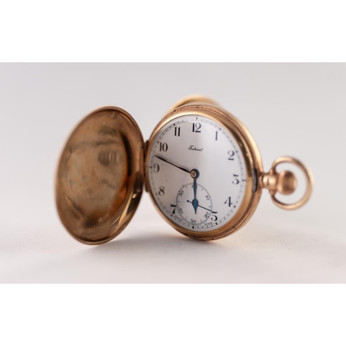 149 - FEDERAL, SWISS 9ct GOLD FULL HUNTER POCKET WATCH, with keyless seven jewels movement, white arabic d... 