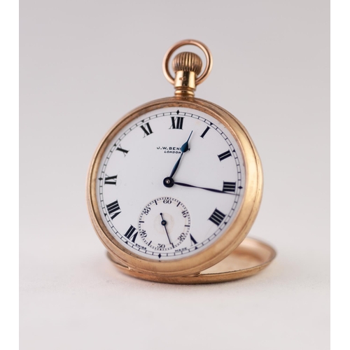 154 - J.W. BENSON, LONDON 9ct GOLD OPEN FACED POCKET WATCH with Swiss 15 jewels keyless movement, white ro... 