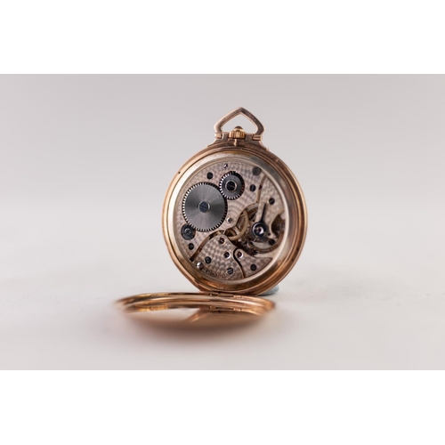 157 - GENTLEMAN'S 9ct GOLD OPEN FACED POCKET WATCH, with keyless 15 jewels movement, the silvered honeycom... 