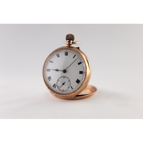 158 - HEAVY 9ct GOLD OPEN FACED POCKET WATCH with 15 jewels English lever movement, white roman dial, plai... 