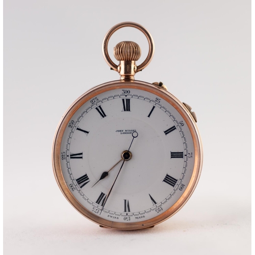 162 - JOHN RUSSEL, LONDON, 9ct GOLD OPEN FACED POCKET WATCH with keyless 15 jewels movement, white roman d... 