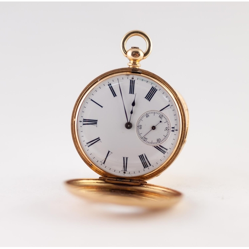165 - 18k GOLD LADY'S DEMI HUNTER POCKET WATCH with keywind movement, white roman dial with subsidiary sec... 