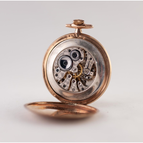166 - 9ct GOLD SLIM OPEN FACED DRESS POCKET WATCH, discus shaped with 15 jewel keyless movement, textured ... 