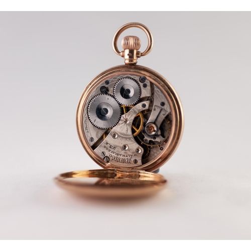 167 - WALTHAM, USA, 9ct GOLD OPEN FACED POCKET WATCH, with keyless movement, NO23908263, white roman dial ... 