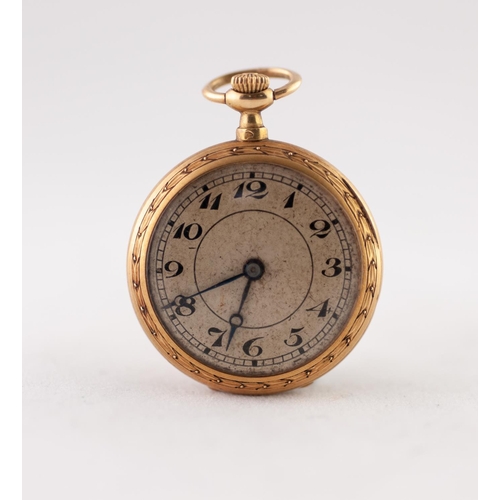 169 - FRENCH LATE NINETEENTH CENTURY GOLD COLOURED METAL SMALL FOB WATCH with keyless movement, silvered a... 