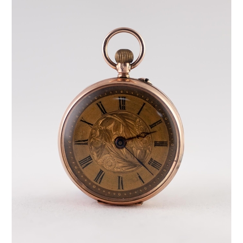 174 - H. SAMUELS EDWARDIAN OPEN FACED FOB WATCH, with Swiss keyless movement, floral engraved gold coloure... 