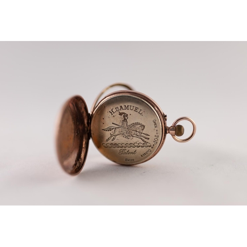 174 - H. SAMUELS EDWARDIAN OPEN FACED FOB WATCH, with Swiss keyless movement, floral engraved gold coloure... 