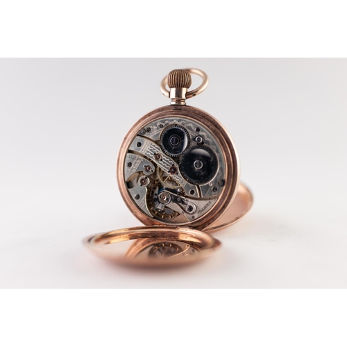 176 - 9ct GOLD FULL HUNTER POCKET WATCH, with Swiss 17 jewels keyless movement, white roman dial with subs... 