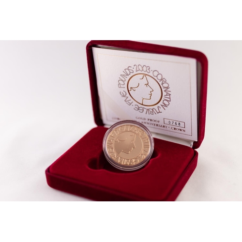 116 - ELIZABETH II ROYAL MINT 2003 LIMITED EDITION GOLD PROOF FIVE POUND COIN CORONATION 50TH ANNIVERSARY/... 