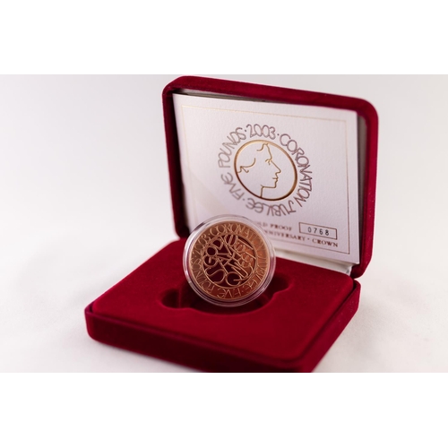 116 - ELIZABETH II ROYAL MINT 2003 LIMITED EDITION GOLD PROOF FIVE POUND COIN CORONATION 50TH ANNIVERSARY/... 