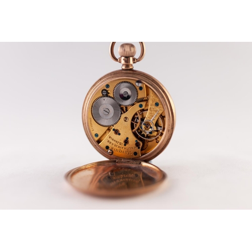 188 - WALTHAM, MASS, USA, 'MARQUIS', 9ct GOLD OPEN FACED POCKET WATCH, with keyless 15 jewels movement, NO... 