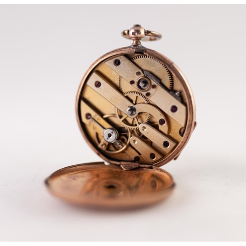 189 - LADY'S CONTINENTAL LATE 19th CENTURY GOLD OPEN FACED POCKET WATCH WITH KEY WIND MOVEMENT,  engraved ... 