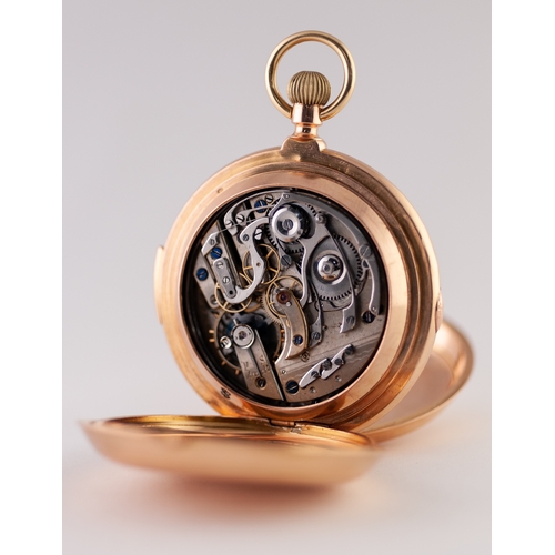 182 - 18k GOLD FULL HUNTER POCKET WATCH with quarter repeater keyless movement, the white roman dial havin... 