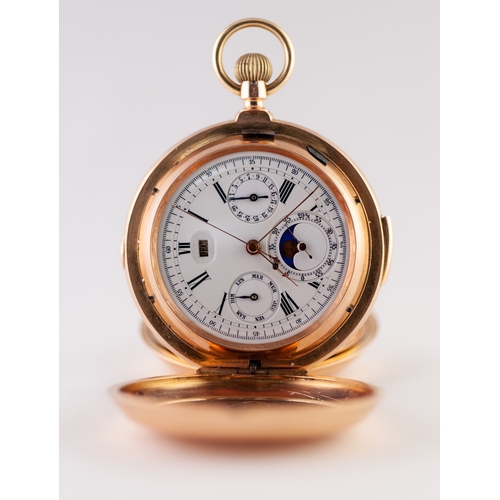 182 - 18k GOLD FULL HUNTER POCKET WATCH with quarter repeater keyless movement, the white roman dial havin... 