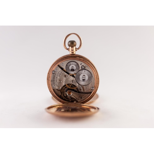 191 - WALTHAM, MASS., USA, 9ct GOLD FULL HUNTER POCKET WATCH WITH KEYLESS MOVEMENT, no. 23462771, with whi... 