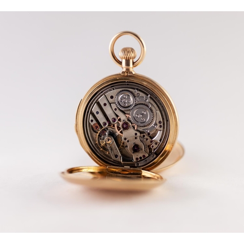 192 - 18k GOLD DEMI HUNTER MINUTE REPEATER POCKET WATCH WITH KEYLESS MOVEMENT, the repeat operated by a sl... 