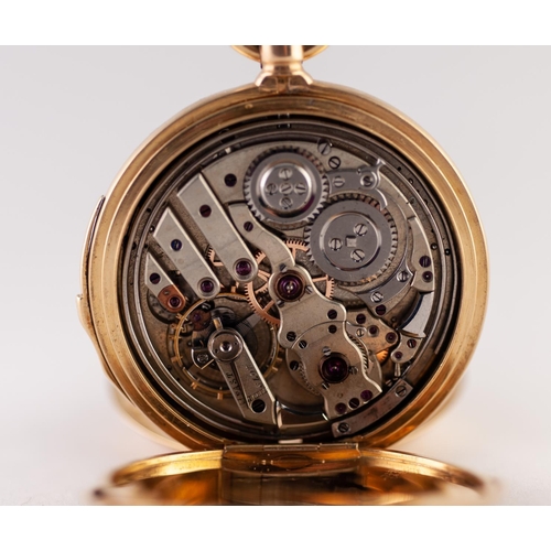 192 - 18k GOLD DEMI HUNTER MINUTE REPEATER POCKET WATCH WITH KEYLESS MOVEMENT, the repeat operated by a sl... 