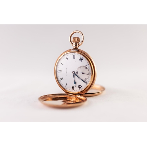 193 - J.W. BENSON, LONDON, 9ct GOLD FULL HUNTER POCKET WATCH WITH 15 JEWELS SWISS MOVEMENT, white roman di... 