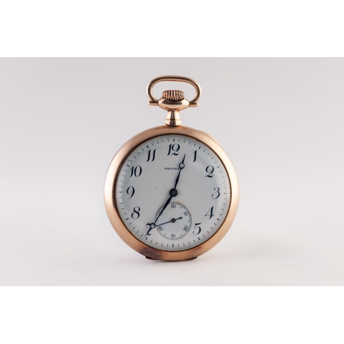 194 - A.W.W. Co., WALTHAM, MASS., USA, 9ct GOLD OPEN FACED DRESS POCKET WATCH, WITH KEYLESS 15 JEWELS MOVE... 