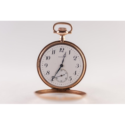 194 - A.W.W. Co., WALTHAM, MASS., USA, 9ct GOLD OPEN FACED DRESS POCKET WATCH, WITH KEYLESS 15 JEWELS MOVE... 