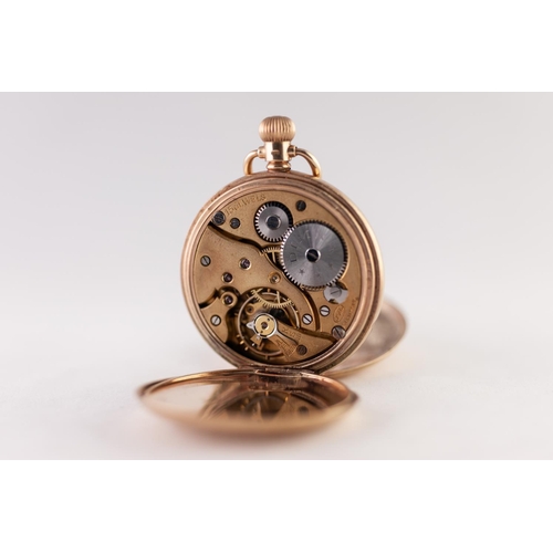 196 - DIMRA 9ct GOLD FULL HUNTER POCKET WATCH WITH SWISS 15 JEWELS KEYLESS MOVEMENT, roman white dial with... 