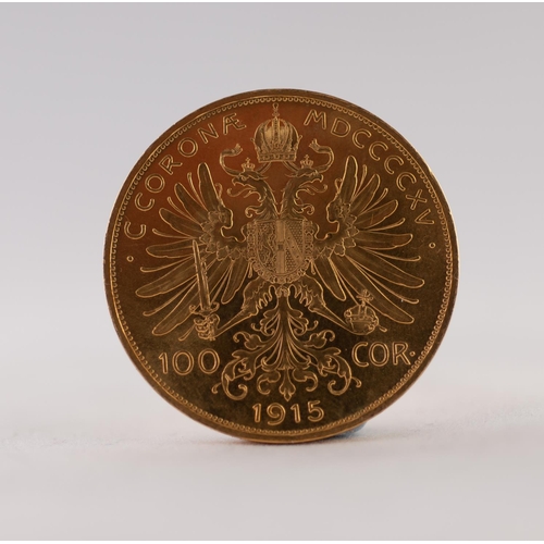 60 - AUSTRIAN 100 CORONA GOLD COIN 1915, 34gms (re-strike)