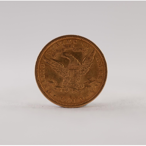 74 - USA 1907 LIBERTY HEAD TEN DOLLAR GOLD COIN, 17gms (EF)