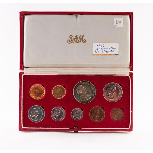 92 - SET OF SOUTH AFRICAN COMMEMORATIVE GOLD, SILVER AND COPPER COINS, from 1 cent to a gold 2 rand, 1967