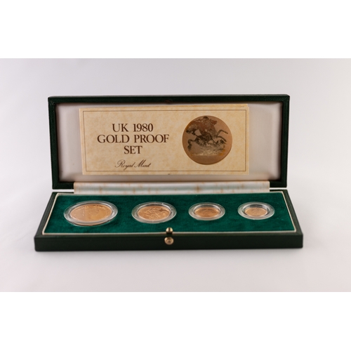 94 - ROYAL MINT 22ct GOLD PROOF LIMITED EDITION 1980 FOUR COIN SET, viz five pounds, two pounds, sovereig... 