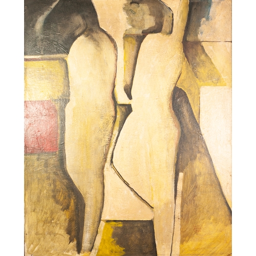 80 - COLIN JELLICOE (1942-2018) 
OIL ON BOARD 
Abstract- two figures 
Signed and dated 1966 
32” x 25 ½” ... 