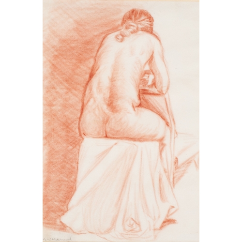 173 - GILLIAN WHITEHEAD (TWENTIETH CENTURY) 
RED CHALK DRAWING 
‘Seated Nude’ 
Signed, titled to label 
11... 