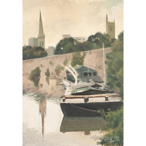 62 - ROGER HAMPSON (1925 - 1996)
OIL PAINTING ON BOARD
'Floating Harbour, Bristol'
Signed,  titled and nu... 