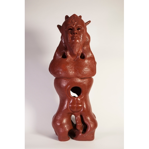 144 - GOLDA ROSE (1921 - 2016)
DARK RED/BROWN GLAZED CLAY SCULPTURE
'Cosmic Male-Female' 1967, double-side... 