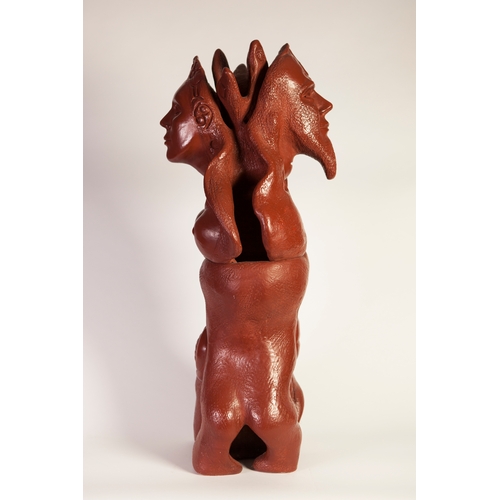 144 - GOLDA ROSE (1921 - 2016)
DARK RED/BROWN GLAZED CLAY SCULPTURE
'Cosmic Male-Female' 1967, double-side... 