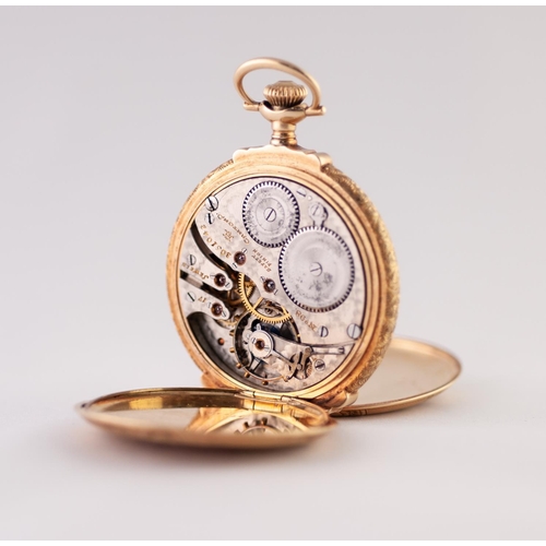 10 - HAMPDEN WATCH CO, CANTON, OHIO, 14K MULTI-COLOUR GOLD FULL HUNTER POCKET WATCH, with keyless 17 jewe... 